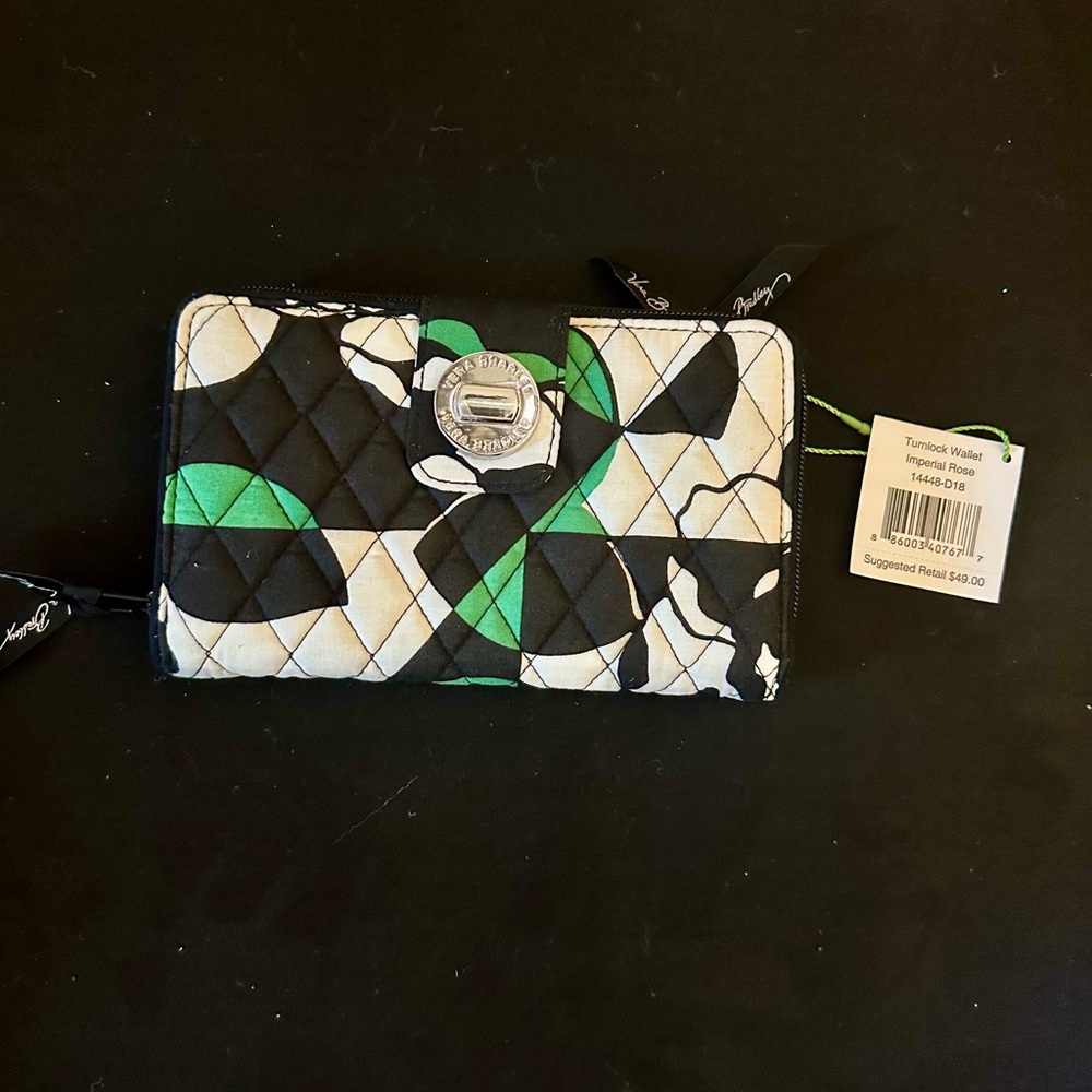 Vera Bradley Quilted Wallet - Black, Green, Cream